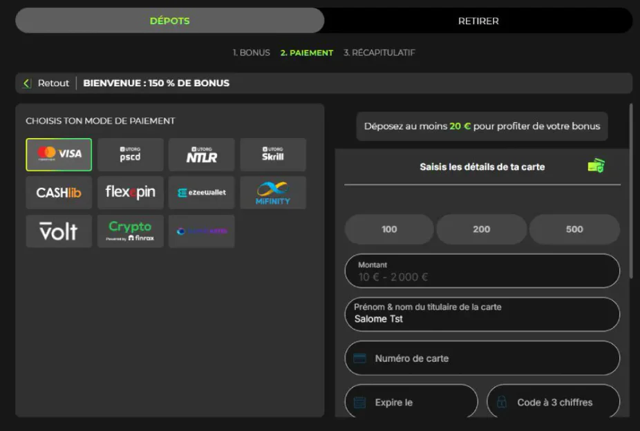 space fortuna casino Dépôts